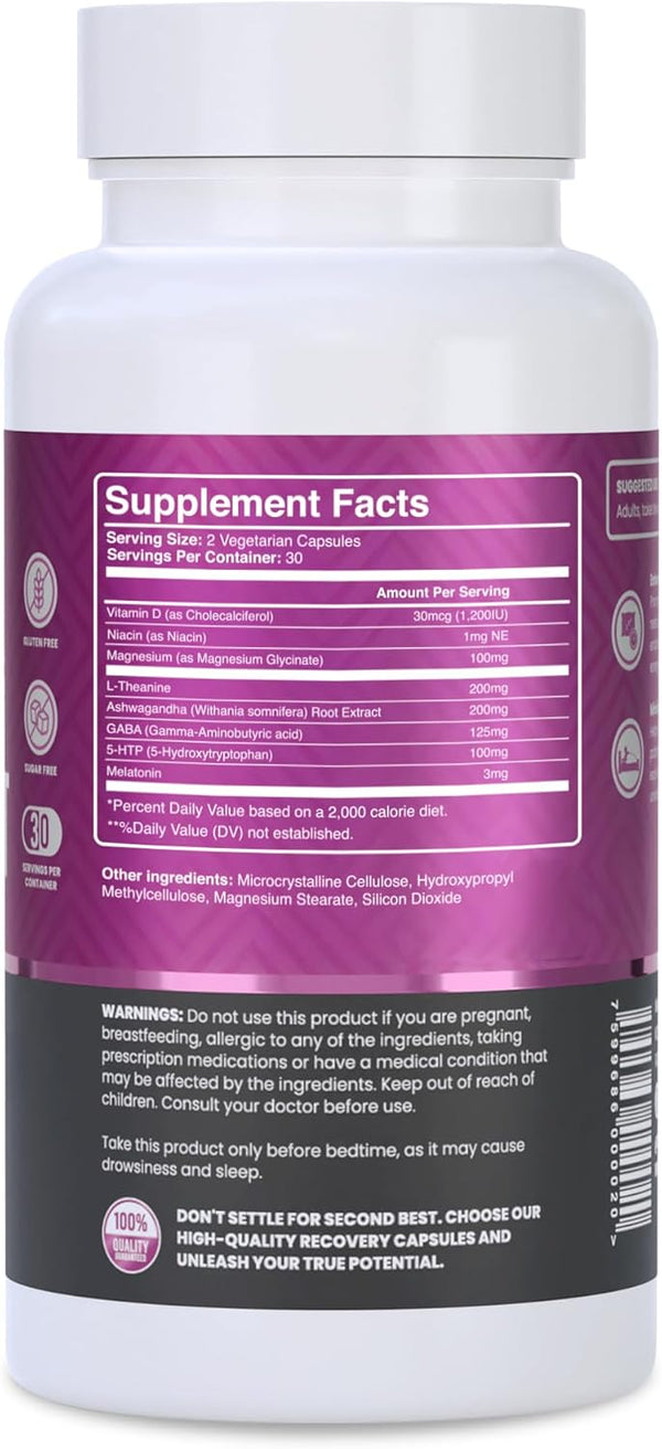 Natural Sleep Aid for Adults, Sleep Supplement, Natural Calm, Melatonin with L-Theanine, Magnesium Glycinate, Ashwagandha, GABA, 5-HTP, Vitamin D