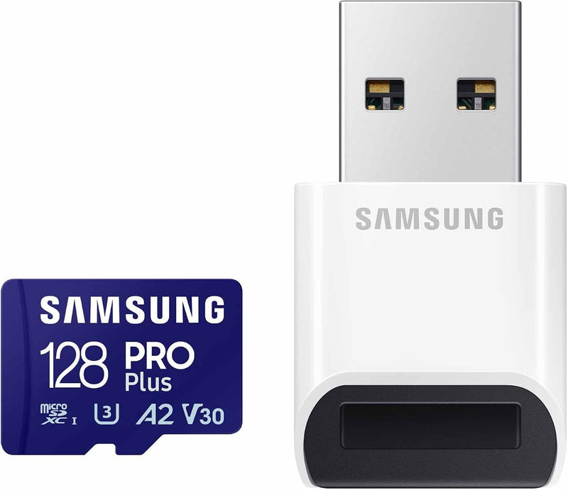SAMSUNG PRO plus Microsd Memory Card + Reader, 128GB Microsdxc, up to 180 Mb/S, Full HD & 4K UHD, UHS-I, C10, U3, V30, A2 for Android Phones,