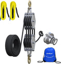 Block and Tackle 4400LBS Breaking Strength Heavy Duty Pulley Hoist, 65 Ft Rope, 7:1 Lifting Power, 2 Pcs 8 Ft Lift Sling (Black)