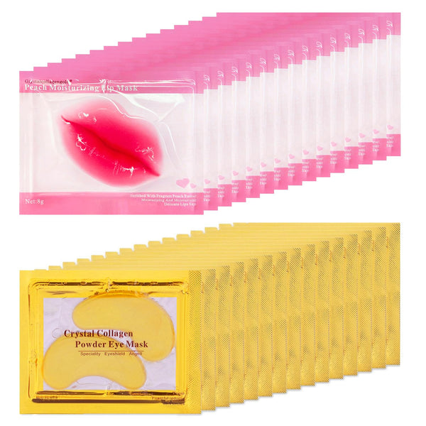 30 Pairs Lip Masks & Eye Masks, 24K Gold Gel Crystal Collagen Eye Pads, Moisturizing Lip Mask Crystal Lip Pads, under Eye Patches for Puffy Eyes,