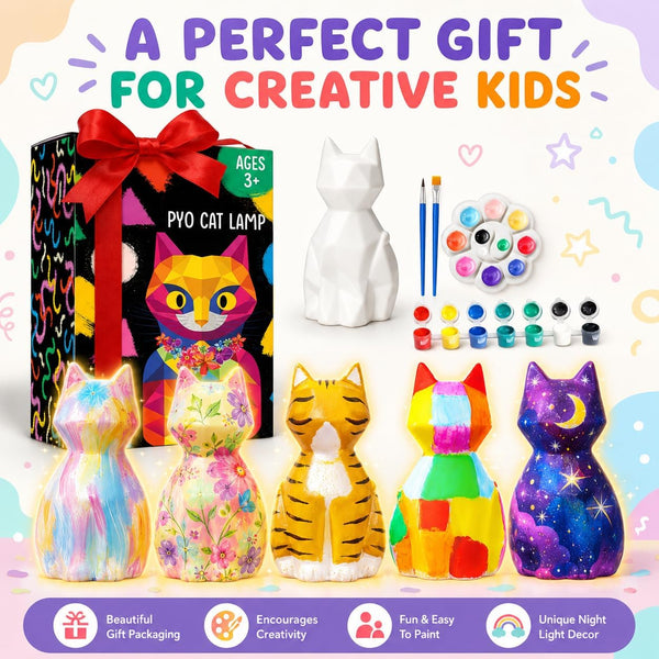 Goodyking Paint Your Own Cat Lamp Kit, DIY Cat Crafts Night Light, Painting Kit Arts & Crafts for Kids Ages 8-12, Art Supplies Birthday Easter