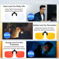 VIEWBETTER 3 Pack Clip On Blue Light Blocking Glasses for Eyes Strain/Light-Sensitive Flip Up Computer Gaming Glasses A801 Orange + Yellow + Clear