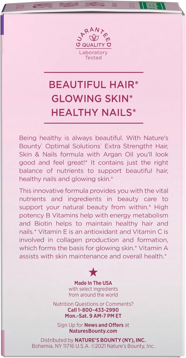 Nature'S Bounty Advanced Hair, Skin & Nails, Argan-Infused Vitamin Supplement with Biotin and Hyaluronic Acid, 150 Rapid Release Softgels, 50