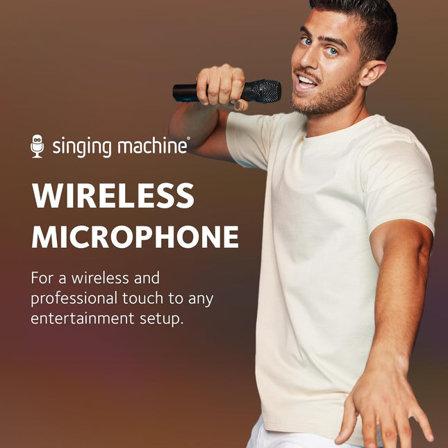 Singing Machine Portable Wireless Microphone (Black) - Premium Unidirectional UHF Wireless Mic for Singing, Speeches & E