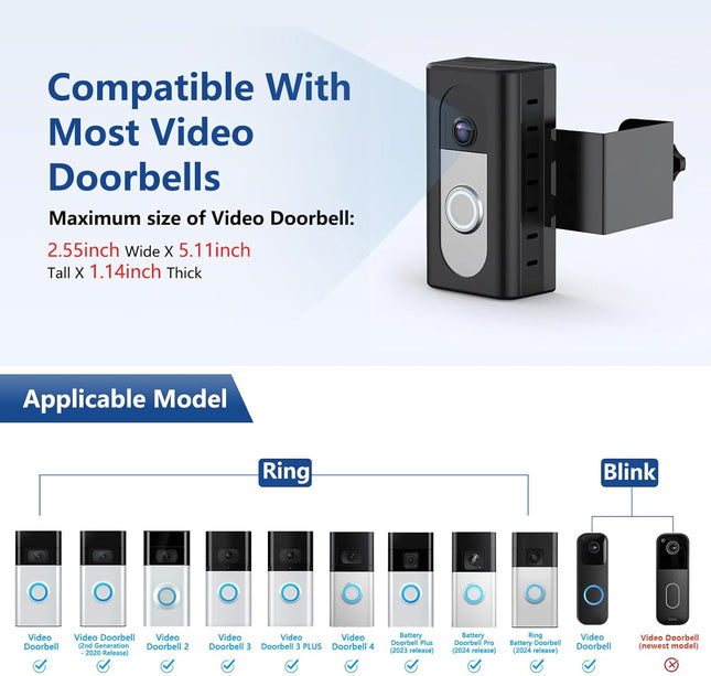 KIMILAR Anti-Theft Video Doorbell Mount Compatible with Ring/Blink Wireless Video Doorbell, Adjustable Mounting Bracket 