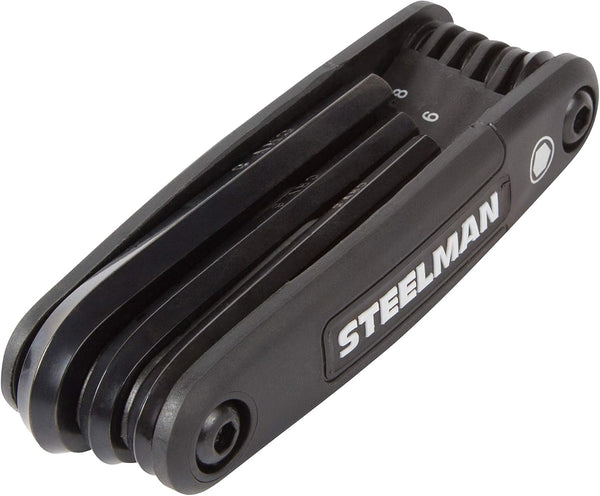 Steelman Portable Folding Hex Key Wrench Metric Multi-Tool, Set Includes 1.5, 2, 2.5, 3, 4, 5, 6, and 8mm Sizes, Chamfered Ends, Steel,