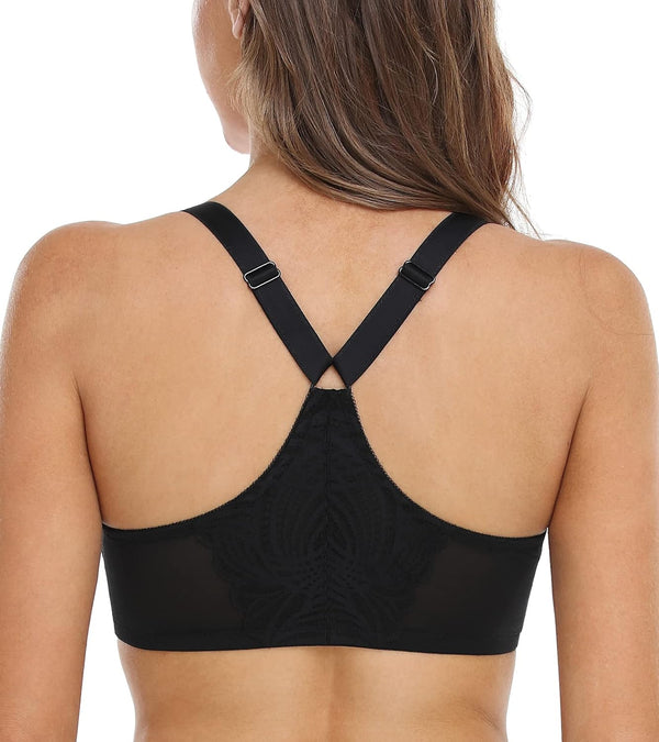 DotVol Women's Front Close Bra T Back Full Figure Underwire Plus Size Seamless Unlined Bra for Large Bust 34DD Black