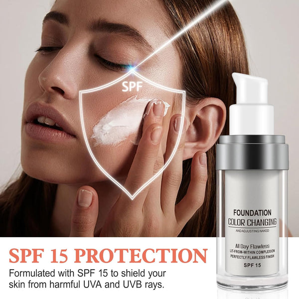 2PCS Flawless Colour Changing Warm Skin Tone Foundation, Naturally Blends Moisturizing foundation makeup, Long Lasting Waterproof Lightweight
