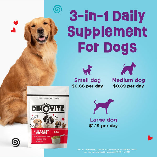 Dinovite Probiotics for Small Dogs, Probiotic Food Topper, 30 Servings | Probiotic Powder Food Topper, Omega-3 Fatty Acids, Digestive Health