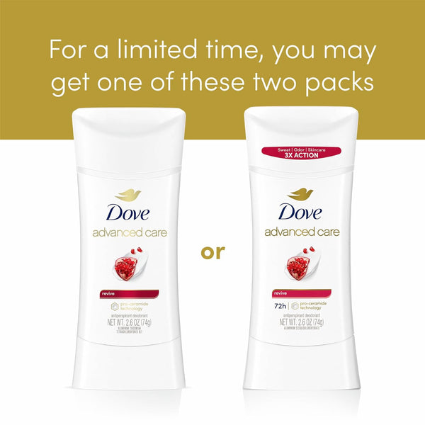 Dove Advanced Care Antiperspirant Deodorant Stick for Women Revive for 48 Hour Protection and Soft and Comfortable Underarms 2.6 Oz, 2 Count