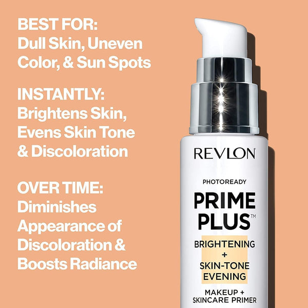REVLON Photoready Prime plus Face Makeup Primer, Brightening & Skin Tone Evening, 1 Oz