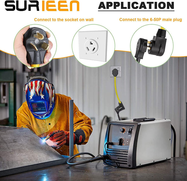NEMA 10-30P to 6-50R Welding Adapter Cord, STW 10AWG/3C 1.5 FT | 30 Amp 3 Prong Male Plug to 50 Amp Female Connector, Fit for Welder Machine Cord