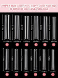 Quaferen Clear Square Nail Tips, 504PCS 3XL Long No C Curve Nail Tips, Half Cover Flat Tapered Square Straight Gel Acrylic Tips False Nails for