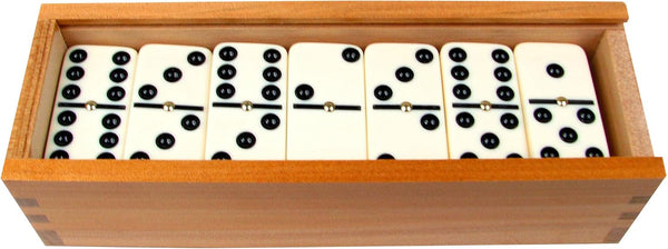 Double Six Dominos - 28-Piece Ivory Dominos Set for Adults and Kids - Classic Number Table Games Game for Family with Wooden Storage Case by Hey