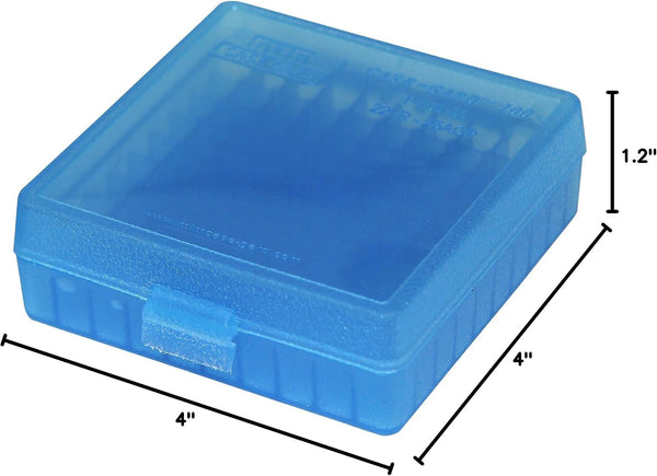 MTM Case-Gard P-100-22-24 22-Long Rifle 100 Round Flip-Top Ammo Box, USA Made, Clear Blue
