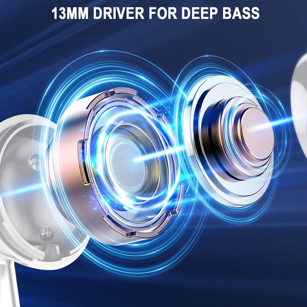 Wireless Earbuds, Bluetooth 5.4 Ear Buds, LED Power Display, 6D Bass Stereo Pearl White
