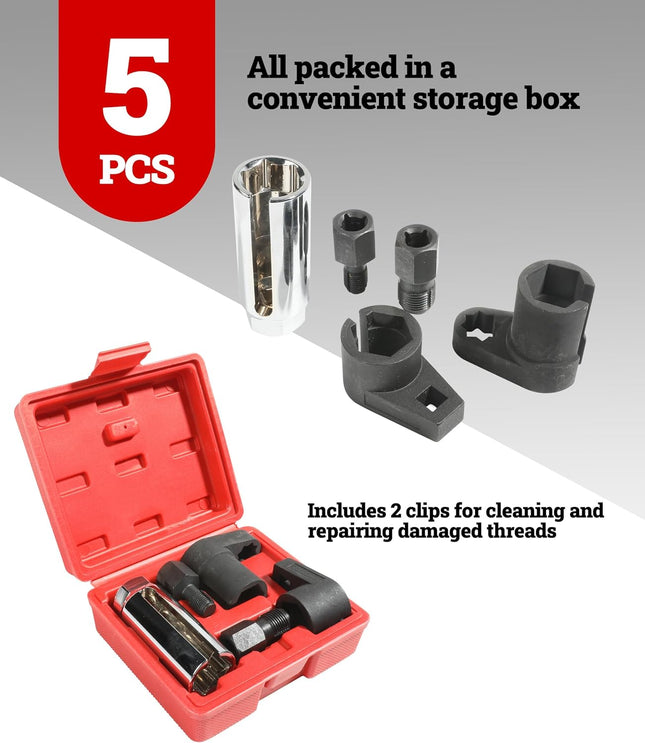 Zlirfy 5PCS Oxygen Sensor Removers,Automotive Oxygen Sensor Socket Wrench Remover Tool and Thread Chaser Set,O2 Oxygen S