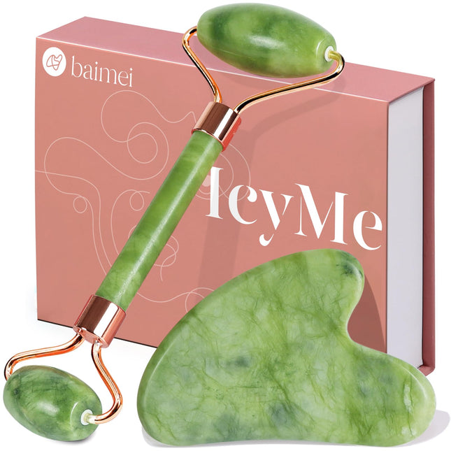 BAIMEI Icyme Gua Sha & Jade Roller Facial Tools Face Roller and Gua Sha Set for 