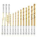 amoolo Hex Shank Drill Bit Set (13Pcs Set+3 Pcs Free), Premium 4341 HSS Titanium Impact Hex Drill Bits for Wood, Steel, Metal, Plastic, Quick