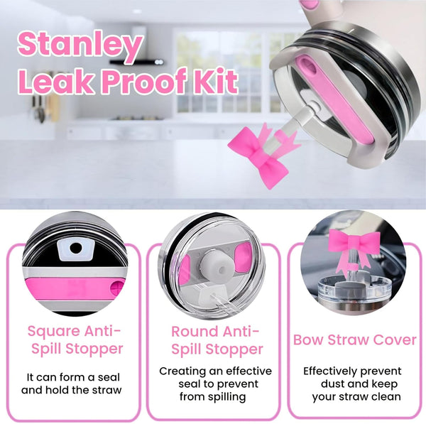 6PCS Pink Stanley Cup Accessories Set, Initials Decorations for Stanley Cup 30oz 40oz, Includes Bow Straw Topper, Handle Charm, Letter Sticker,