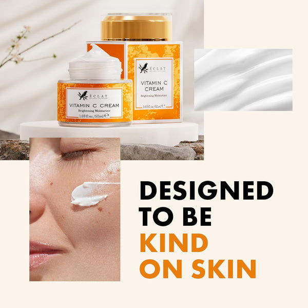 Vitamin C Moisturizer for Face with Hyaluronic Acid & Squalane - Face Brightening Cream - anti Aging, Firming & Hydrating Moisturizer for All Skin