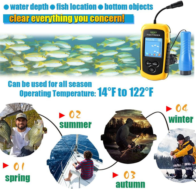 LUCKY Small Portable Fish Finder Kayak Sonar Handheld Fish Finders Ice Fishing Castable Depth Finder Boat Fisherman Gift