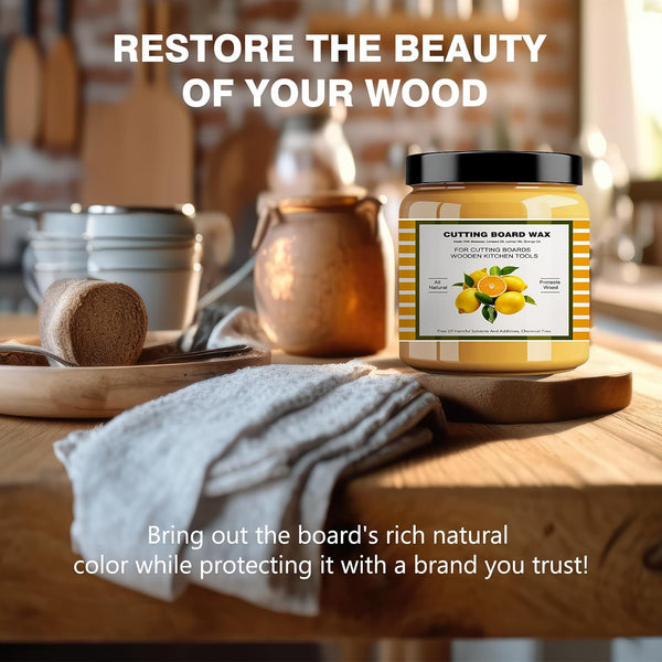 Premium Cutting Board Finish Wax - Natural Beeswax and Carnauba Wax - Improved with Lemon & Orange Oils - Beeswax Wood Polish - for Wood Butcher
