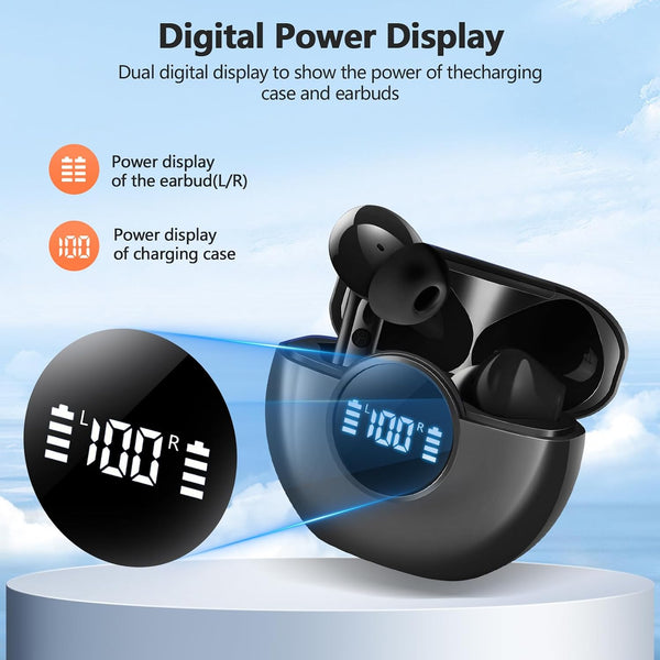 Wireless Earbuds 2025 NEW Bluetooth 5.4 Headphones Bass 3D Stereo, In-Ear Earphones with 4 ENC Noise Cancelling Mic, 48H Playtime with LED