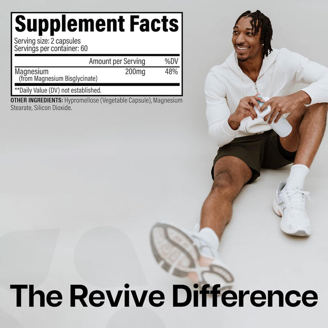 Revive MD Pure Magnesium Glycinate Capsules 200Mg High Absorption Supplement for