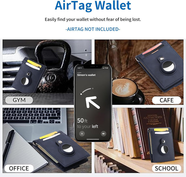 FALAN MULE Wallets for Men RFID Blocking Genuine Leather Bifold Minimalist Front Pocket Mens Wallet Dark Blue
