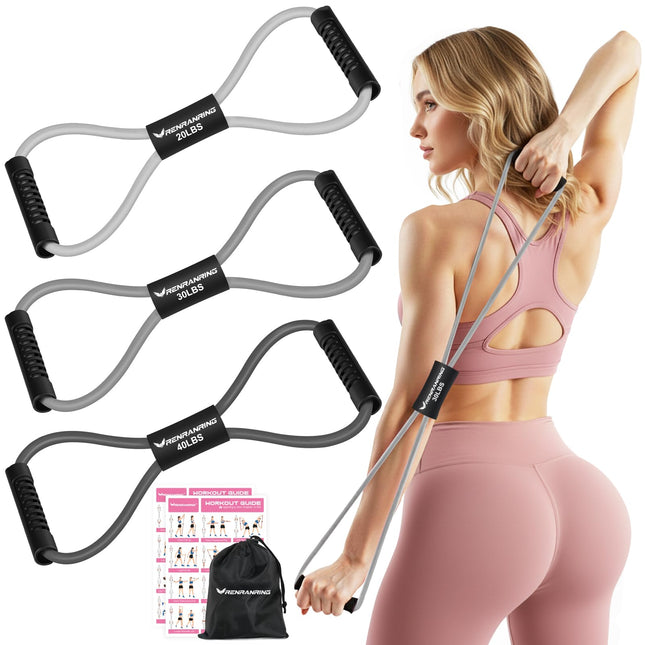 Figure 8 Fitness Resistance Bands with Handles - Exercise Tube Band Set of 3 for