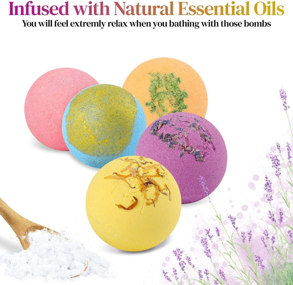 BOENFU Large Bath Bombs Gift Set 12 Scents 2.8oz per Ball | Natural Essential Oils Dry Skin Moisturize Bubble Spa Bath Handmade Birthday Gifts for
