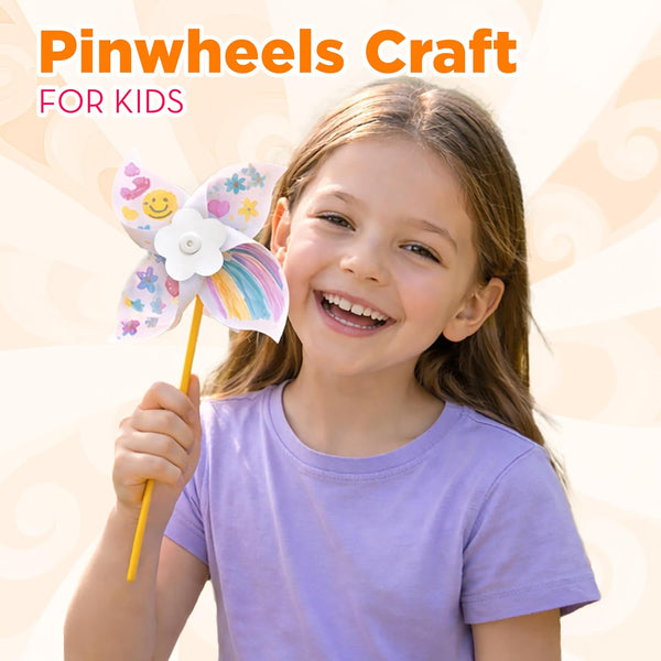 4E's Novelty 24 Pack DIY Pinwheels Craft for Kids, Bulk Summer Pinwheel Craft Kit, Color Your Own Paper Windmill Patriotic Pinwheels for Kids Bulk