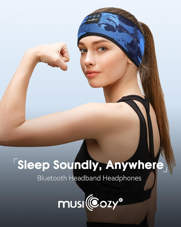 MUSICOZY Sleep Headphones Bluetooth Headband Headphones for Side Sleepers Camouflage Blue One Size