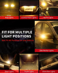 LASFIT 194 168 T10 2825 W5W LED Bulb Canbus Error Free, Non-Polarity 400LM Extremely Bright for Side Marker Map Doors, 12-24V, Amber Yellow, Pack