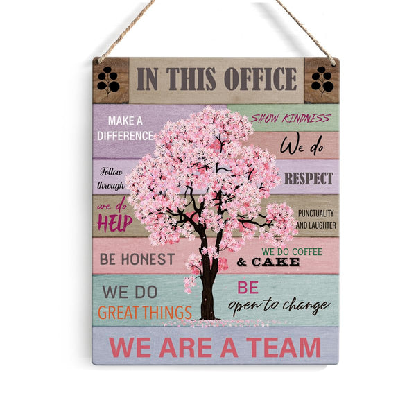 Office Quote Pink Tree Signs Wall Decor Desk Accessories Rustic in This Office Make a Difference Wooden Hanging Sign Decoration for Home Office
