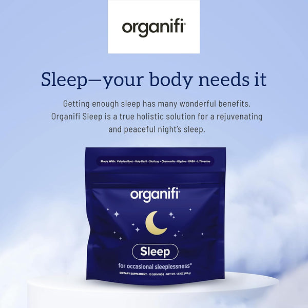 Organifi Sleep - Sleep Support with Valerian Root, Lavender, GABA and L-Theanine - No Melatonin - Calming and Relaxing Nighttime Drink - No