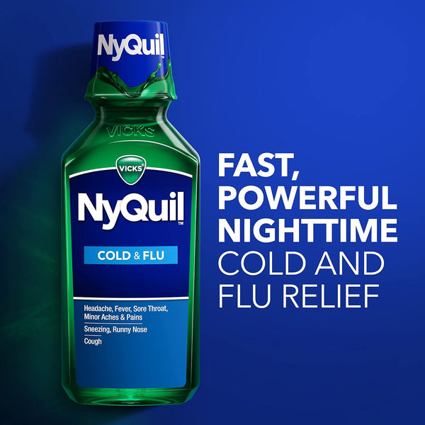 Vick NyQuil Cough Cold and Flu Nighttime Relief, Original Liquid, 2x12 Fl Oz 12 Fl Oz (Pack of 2)