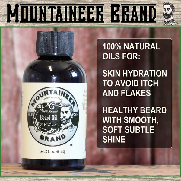 Mountaineer Brand Beard Grooming Kit | Beard Oil (2Oz), Conditioning Balm (2Oz), Wash (4Oz), and Brush | Mustache Growth Kit for Men, WV Coal Scented