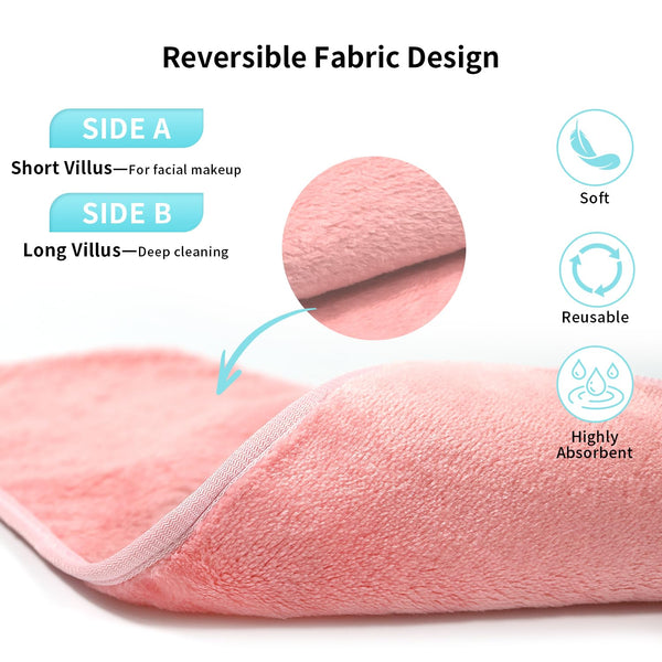 Makeup Remover Cloth 7-Day Set, 15"x6.5" Reusable Makeup Remover Towels, Makeup Washcloths, Skin Friendly Soft Washable Coral Fleece Microfiber