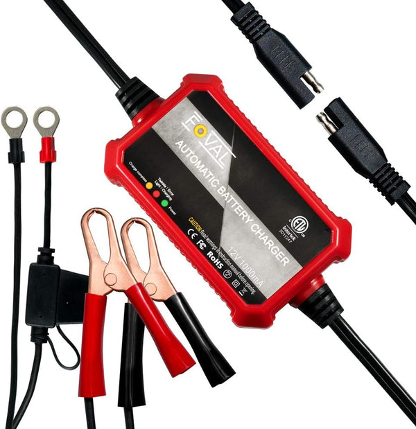Foval Automatic Trickle Battery Charger 12V 1000Ma Smart Battery Charger