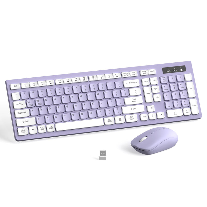 Wireless Keyboard and Mouse Combo Silent for Office and Home(Purple)