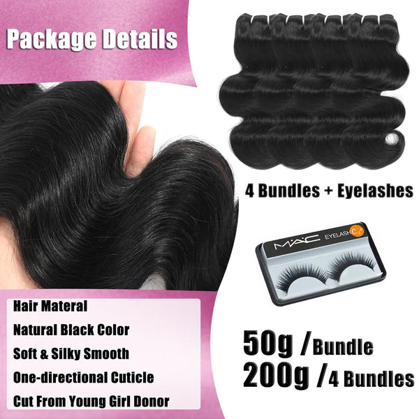 Human Hair Bundles 4 Bundles 10 Inch 12A Body Wave Bundles Human Hair 100% Unprocessed Brazilian Virgin Hair Weave Bundles Human Hair Natural