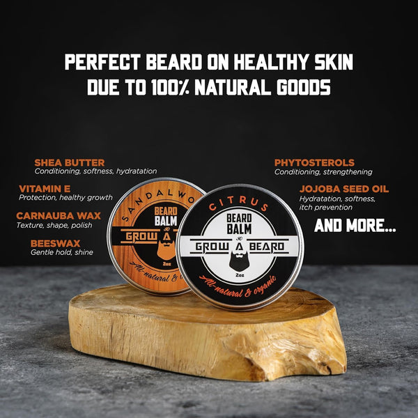 Beard Balm for Men, 2oz Sandalwood & 2oz Citrus Scent, w/Jojoba Oil & Shea Butter, Styling Cream for Men, Moisturizer & Softener, Beard Care Leave