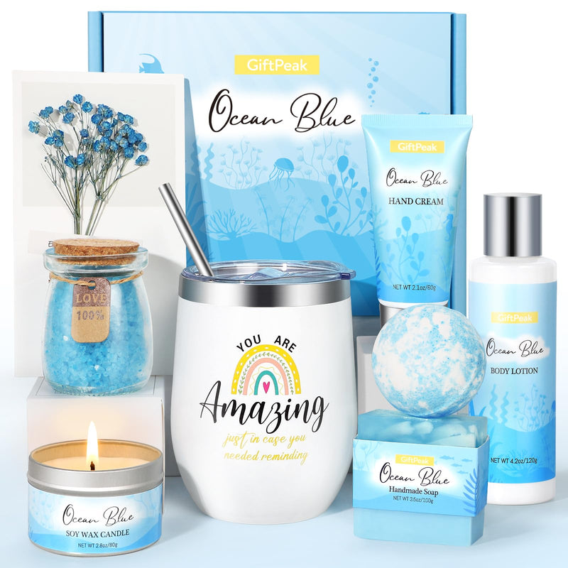 Birthday Gifts for Women, Ocean Scented Relaxing Spa Gift Baskets for Women Mom Her Wife Sister Friends Coworker Employee, Self Care Bath and Body