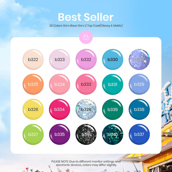 Beetles Gel Nail Polish Set- 23Pcs Summer Color Gel Polish with Base Gel Top Coat Bright Colors, Gel Polish Kit Blue Pink Purple Orange Green