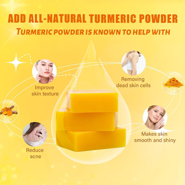 3 Pack Turmeric Soap Bar for Face & Body Cleanser, Organic Turmeric Soap, Smooth Skin and Moisturizing, All Natural Tumeric Soap, Handmade