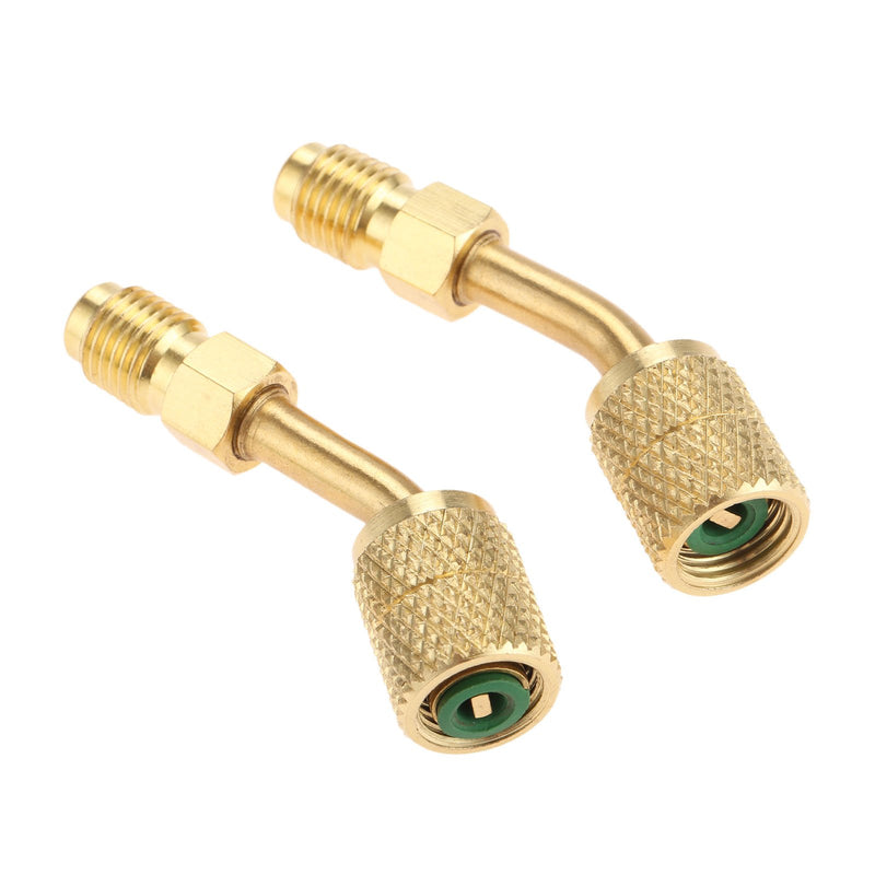 R410A Adapter 5/16" SAE Female Quick Couplers to 1/4" SAE Male Flare, 2 PC 45 Degree Angled Charging Vacuum Adapter, Used for R410a with Thimble