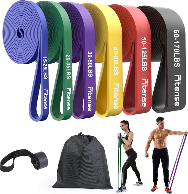 Resistance Bands Set - Pull up Bands for Men Women, Exercise Bands Resistance with Door Anchor, Training Poster & Pouch for Body Stretching, Pull