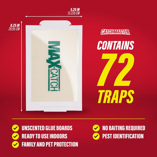 Catchmaster Max-Catch Mouse & Insect Glue Trap 72PK, Mouse Traps Indoor for Home, Sticky Pest Control Adhesive Tray for Catching Bugs, Bulk